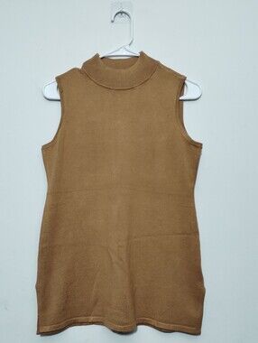 JM Collection Tan Sleeveless Sweater Tank Pullover Women's S Mock Neck